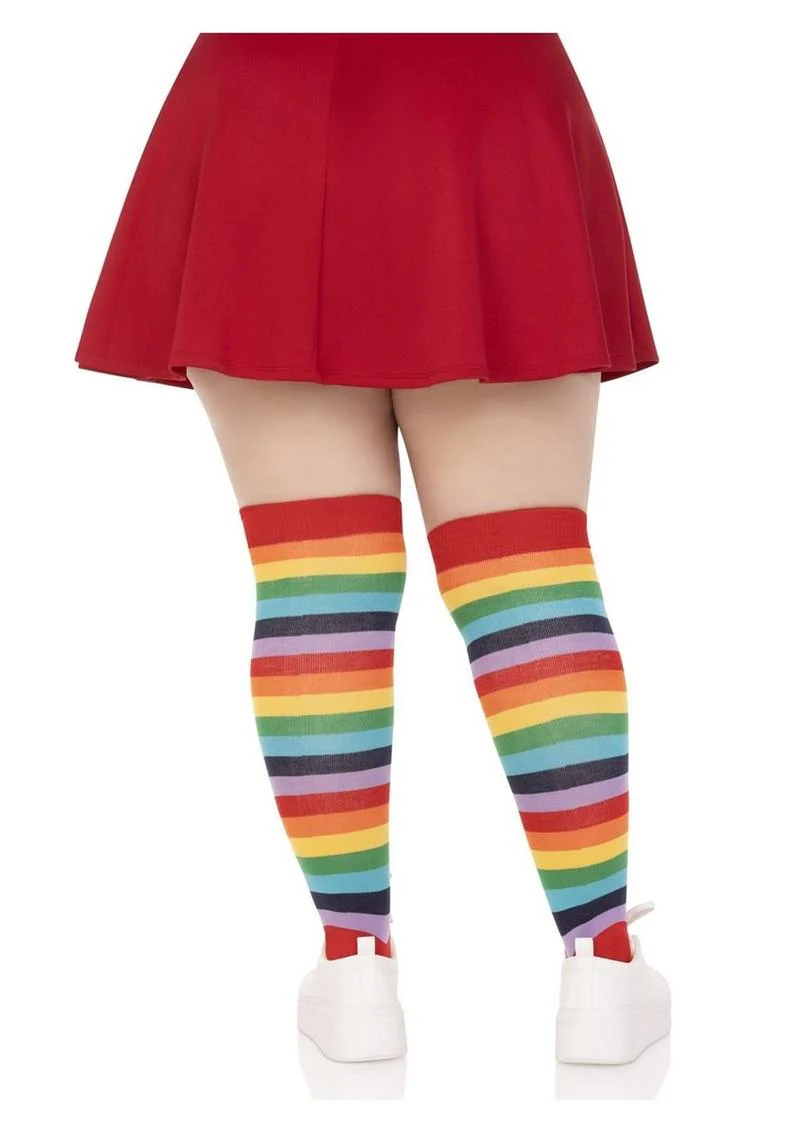 Spandex Acrylic Rainbow Striped Thigh Highs - 1x-2x - Image 3