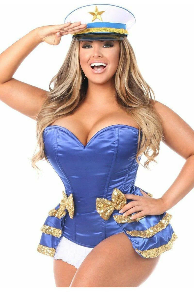 Sparkling Pin-Up Sailor Sequin Corset Costume: 4-Piece Deluxe Themed Outfit - Image 3