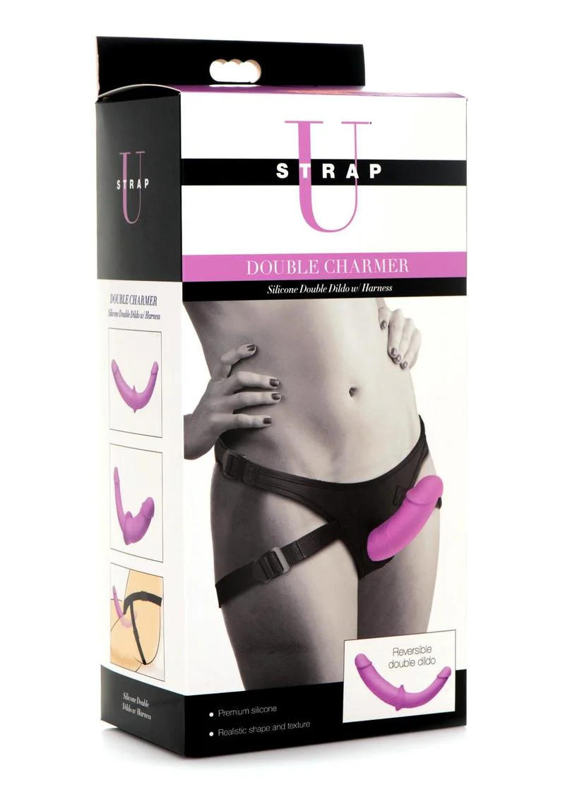 Strap U Double Charmer Silicone Double Dildo with Harness - Image 2