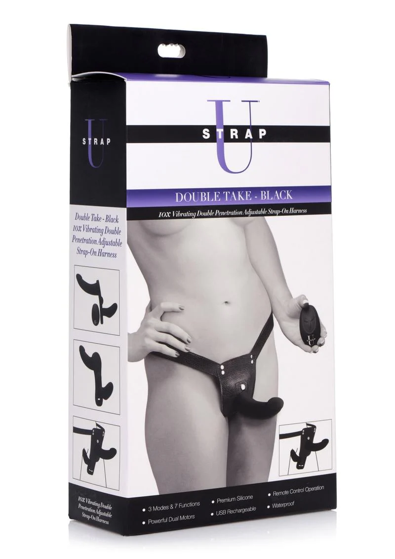 Strap U Double Take Double Penetration Rechargeable Silicone Vibrating Strap-On Harness - Image 2