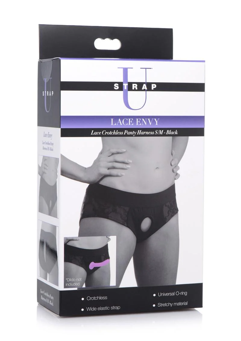 Strap U Lace Envy Black Crotchless Panty Harness - S/M - Image 2