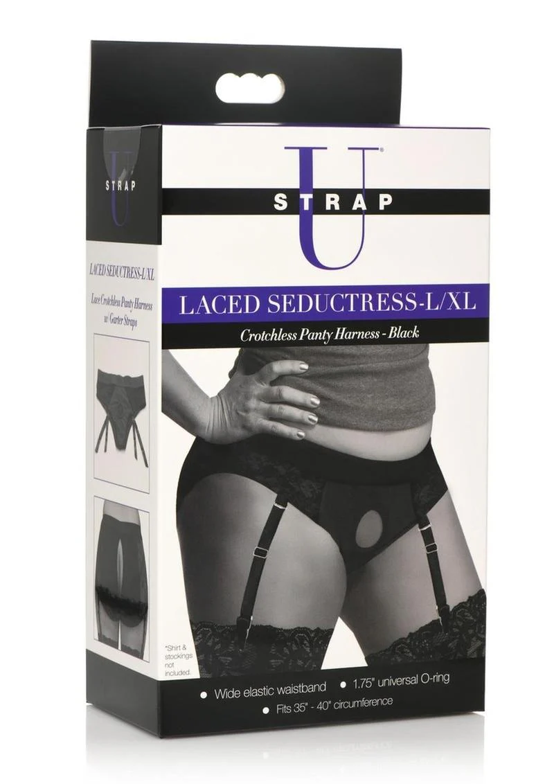 Strap U Laced Seductress Lace Crotchless Panty Harness with Garter Straps - Image 6