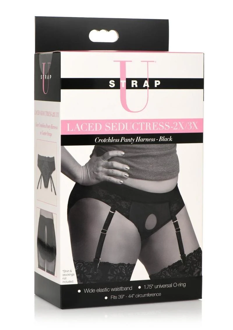 Strap U Laced Seductress Lace Crotchless Panty Harness with Garter Straps - Image 8