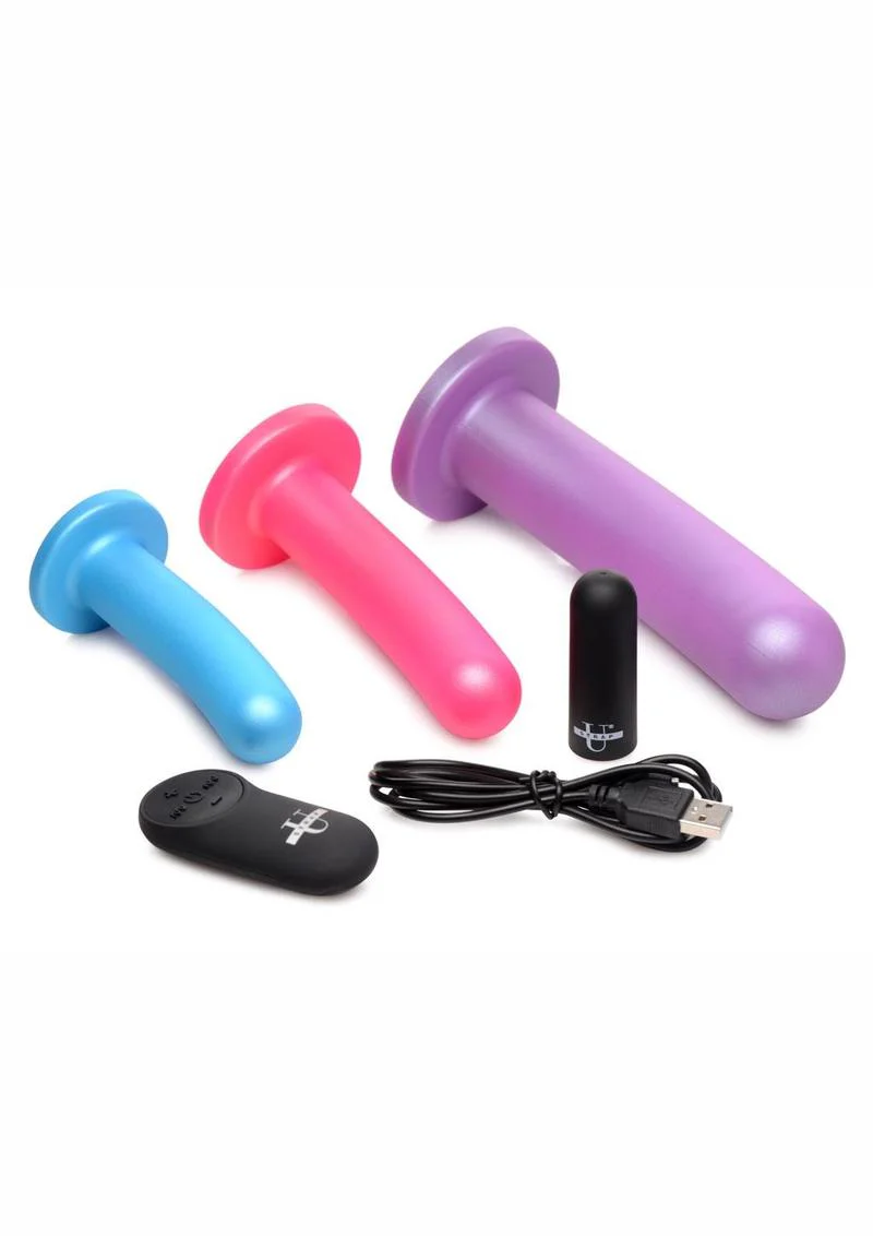 Strap U Triple Peg 28x Vibrating Rechargeable Silicone Dildo Set with Remote Control - Image 4