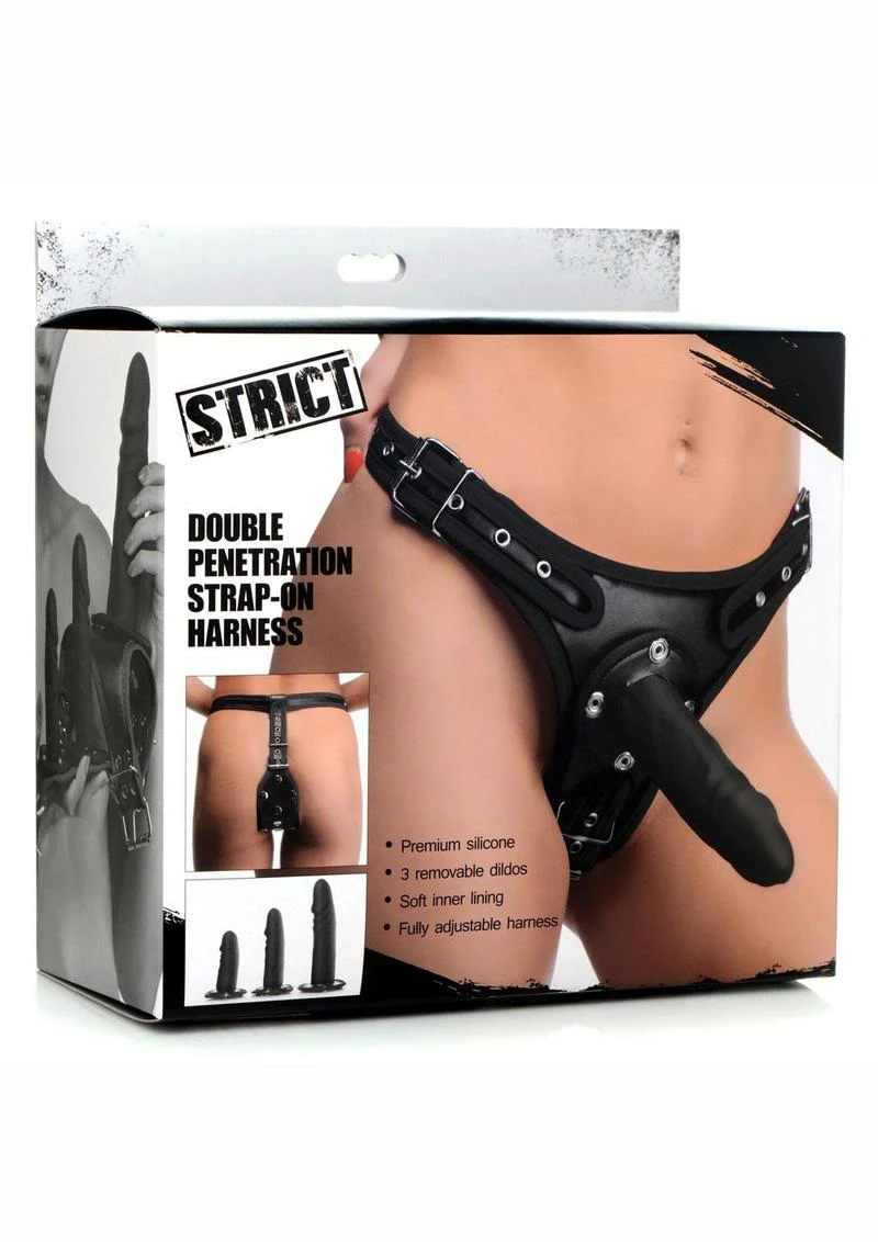 Strict Double Penetration Strap-On Harness with Silicone Dildos - Image 2