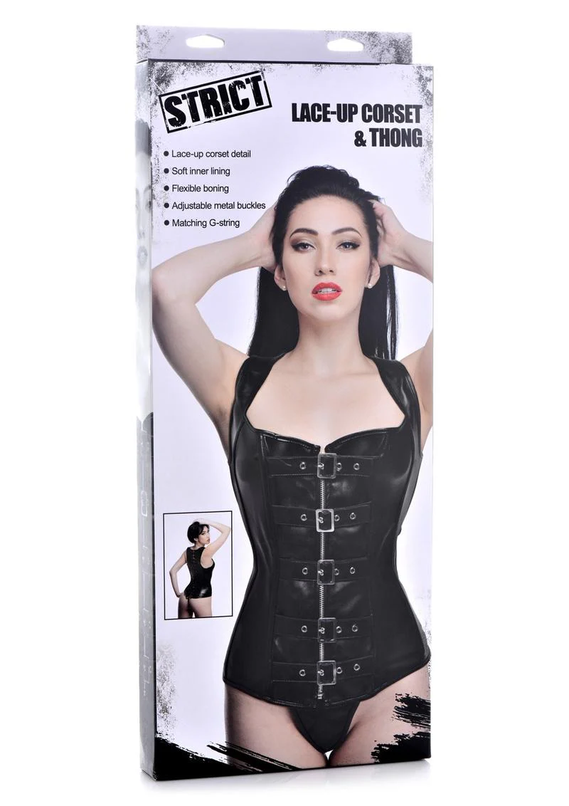 Strict Lace-Up Corset Vest and Thong - Image 2