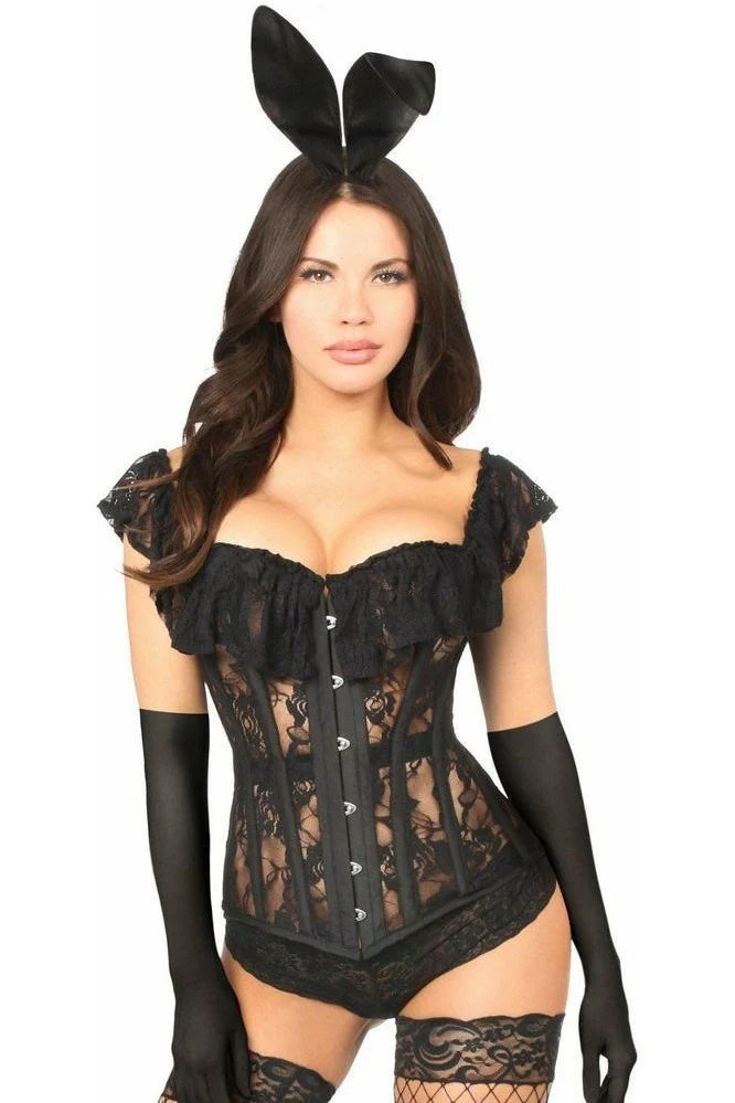 Sultry Sheer Lace Bunny Corset Costume: 4-Piece Top Drawer Lingerie Set - Image 3
