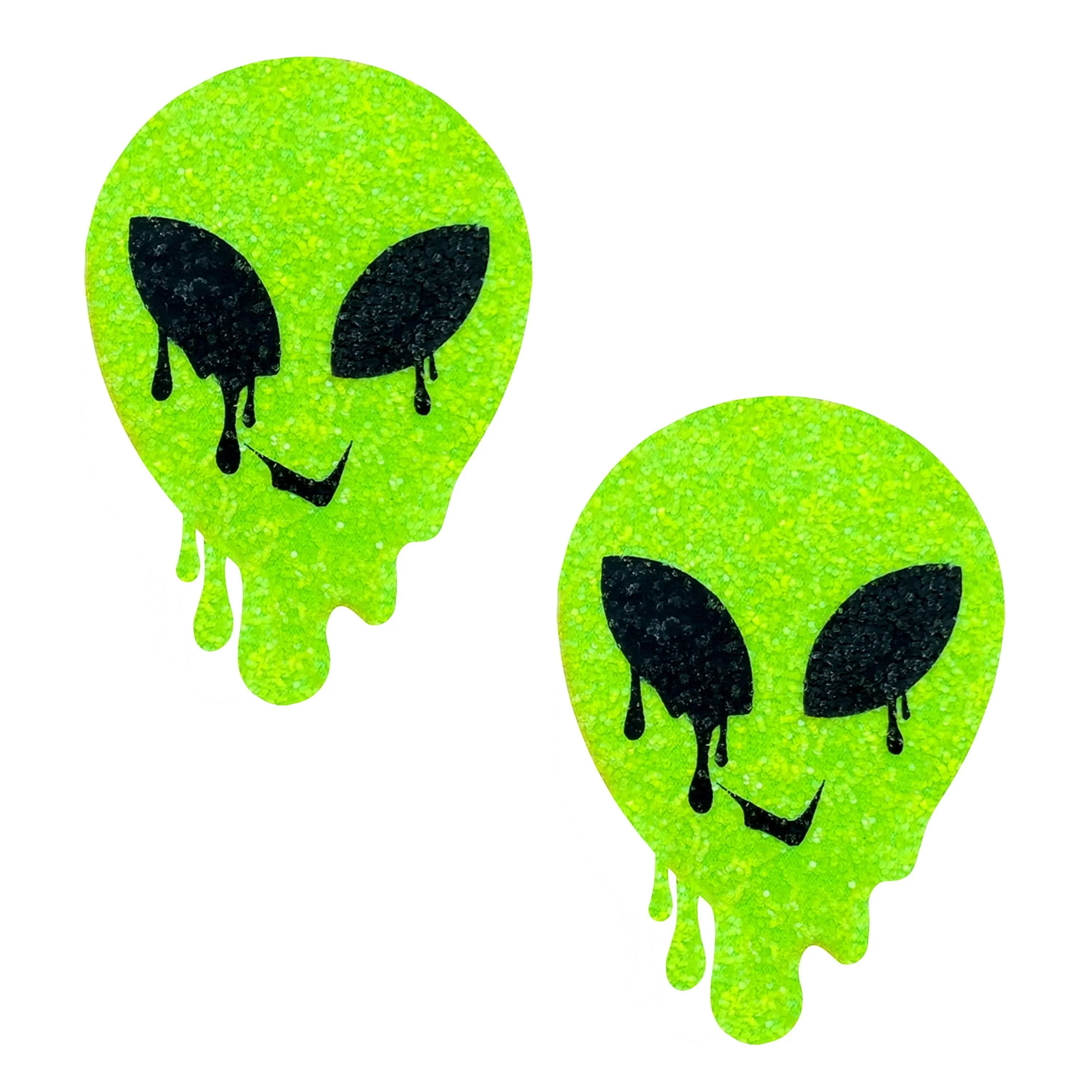 Super Sparkle Lemon Lime Blacklight Glitter Melty Alien Nipple Cover Pasties - Image 3