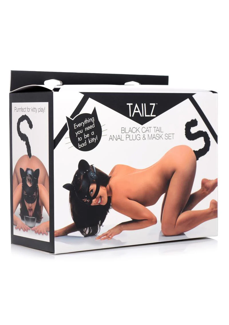 Tailz Black Cat Tail Anal Plug and Mask - Image 2