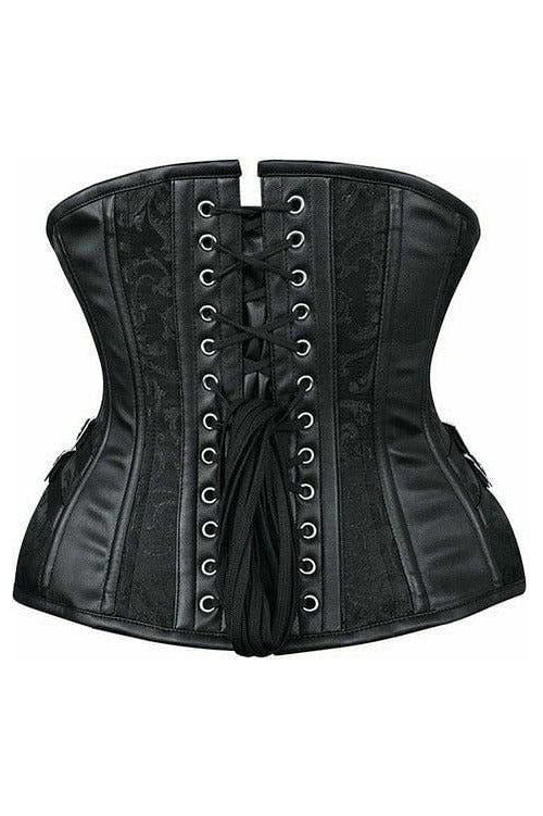 Top Drawer Black Brocade Steel Boned Underbust Corset w/Buckles - Image 2