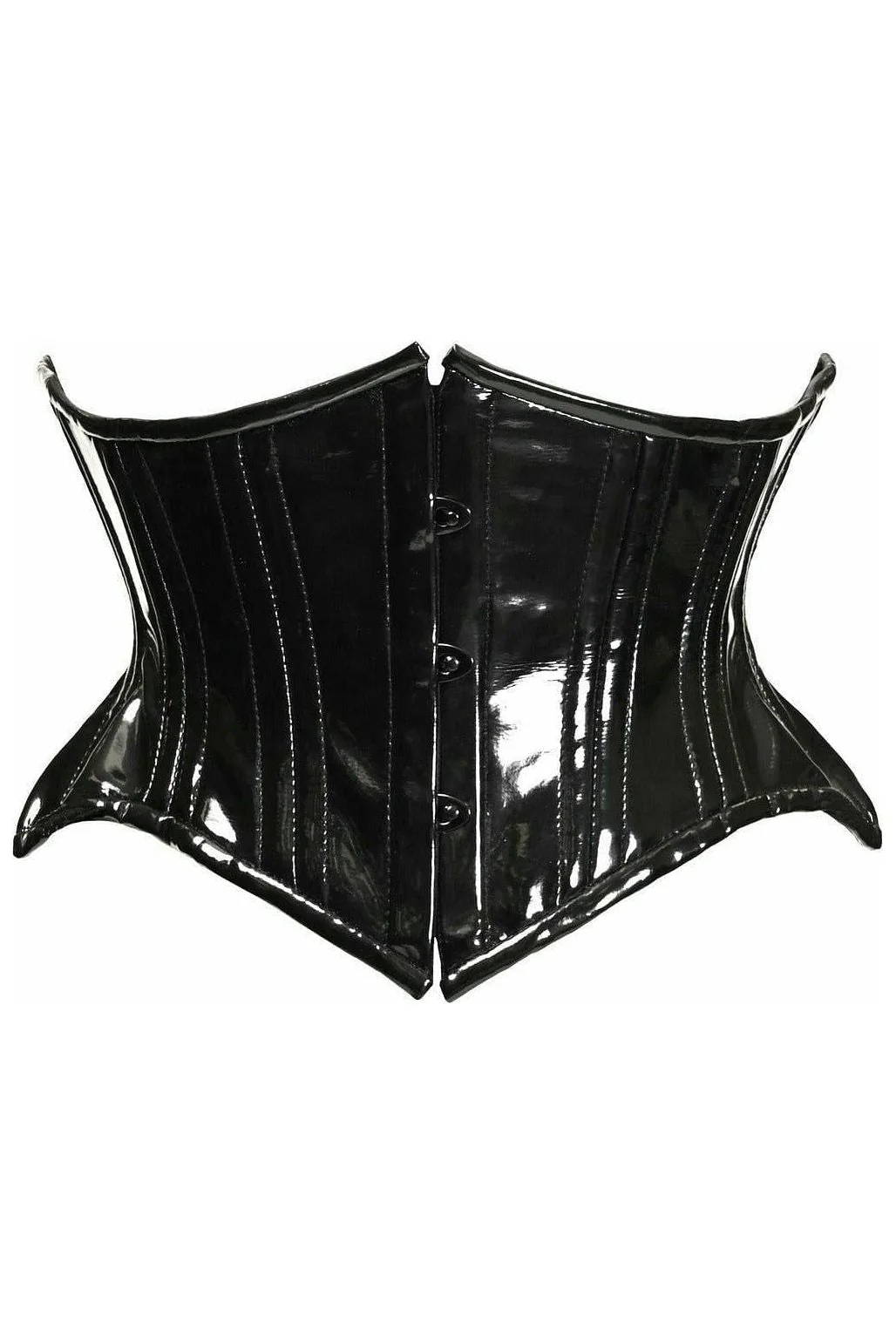 Top Drawer Black Patent PVC Vinyl Double Steel Boned Curvy Cut Waist Cincher