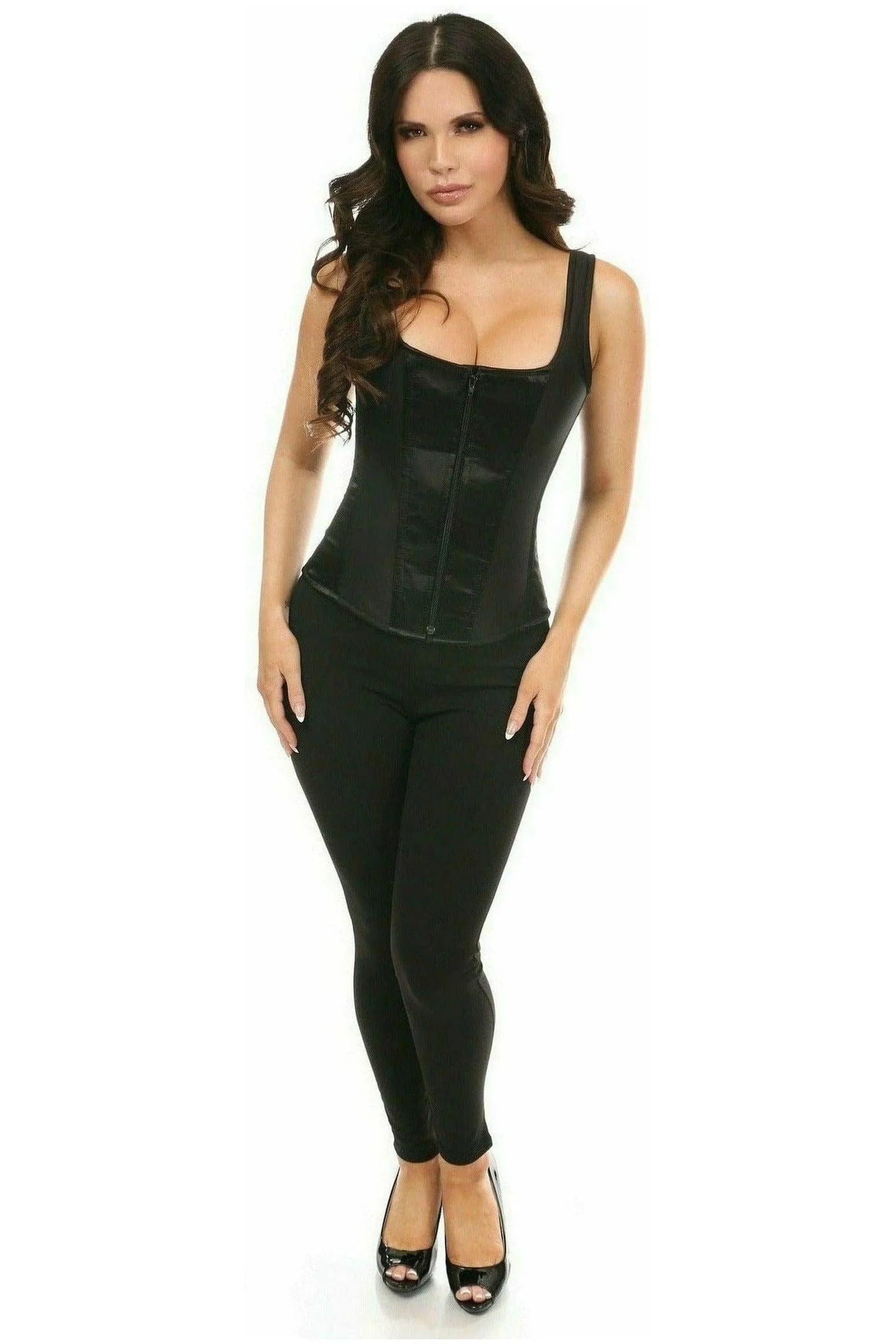 Top Drawer Black Satin Steel Boned Uniforming Corset w/Straps - Image 5