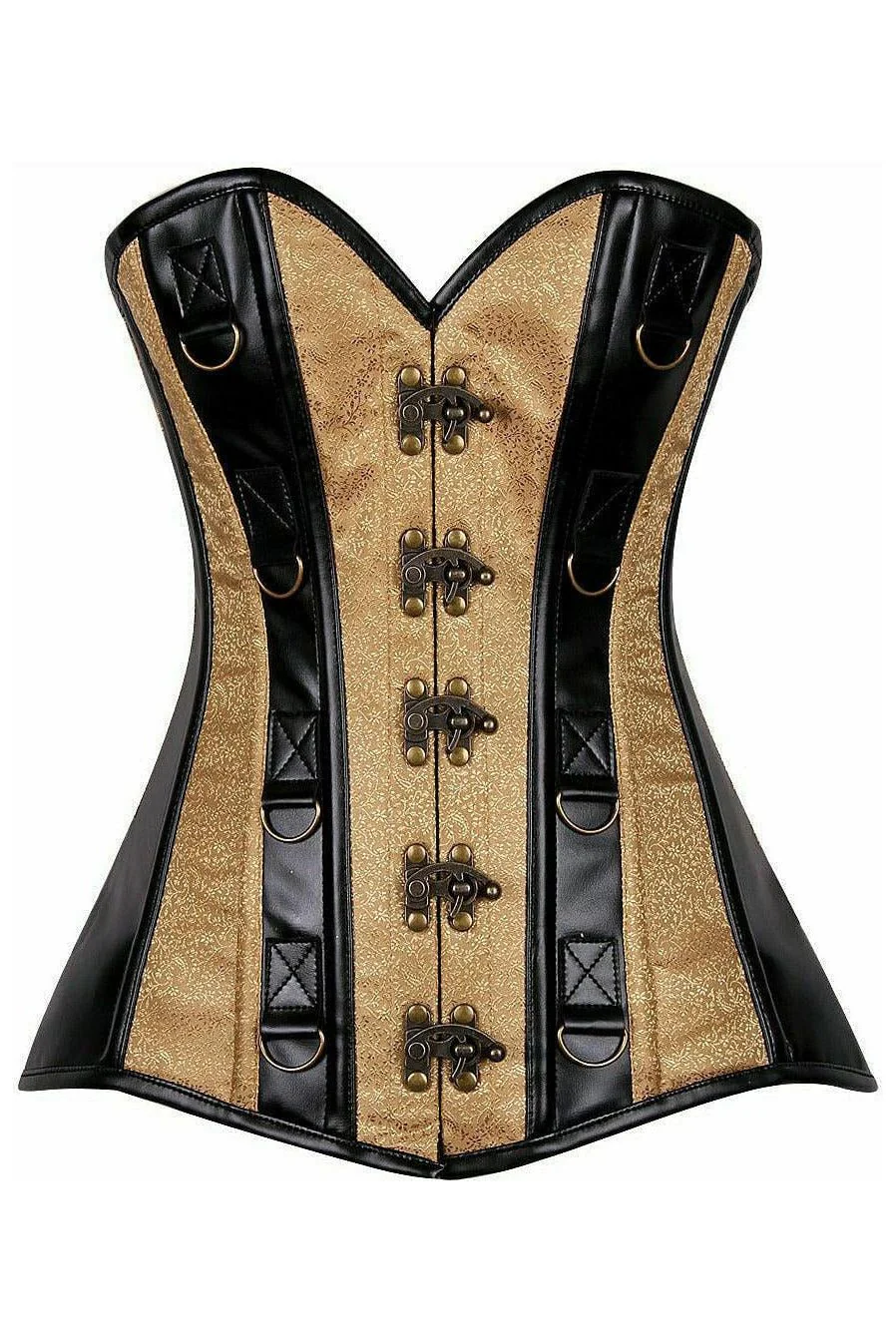 Top Drawer Gold Brocade & Faux Leather Steel Boned Corset - Image 5