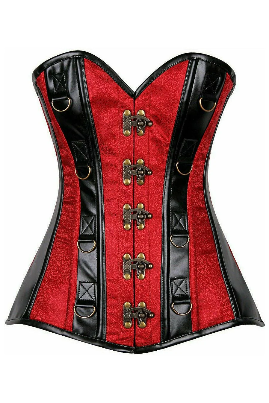 Top Drawer Wine Brocade & Faux Leather Steel Boned Corset - Image 5