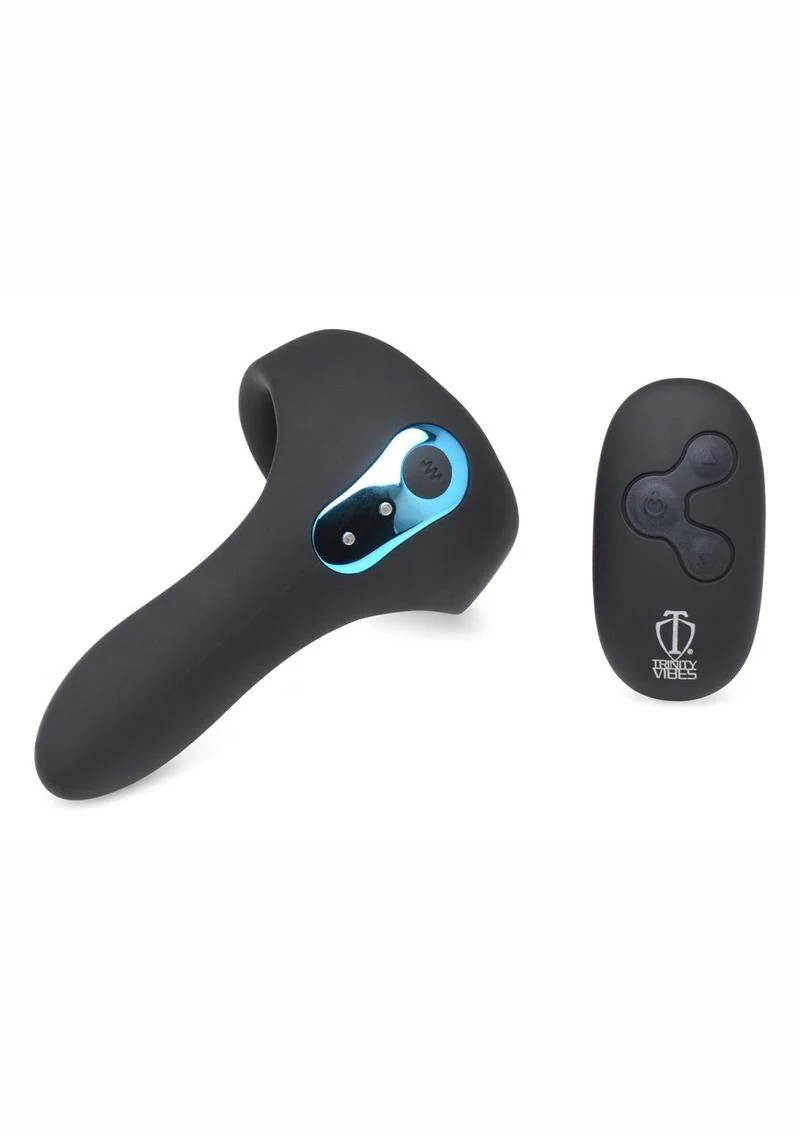 Trinity Men 7x Rechargeable Silicone Cock Ring with Taint Stimulator and Remote Control - Image 3