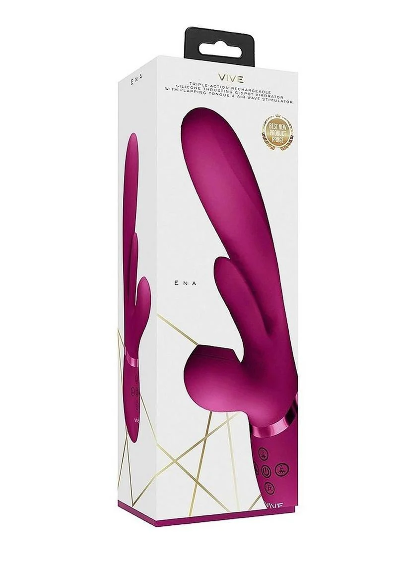 Vive Ena Rechargeable Silicone Triple Motor Thrusting G-Spot with Flapper and Air Wave Clit Stimulation Vibrator - Image 6