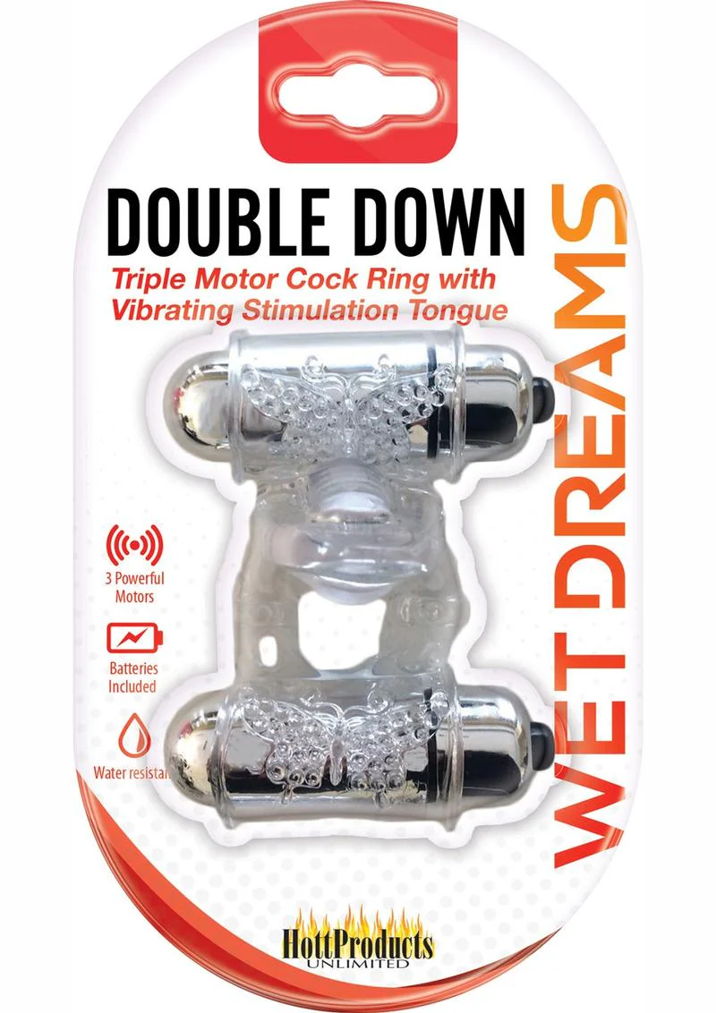Wet Dreams Double Down Triple Motor Cock Ring with Vibrating Stimulating Tongue Waterproof - Image 2