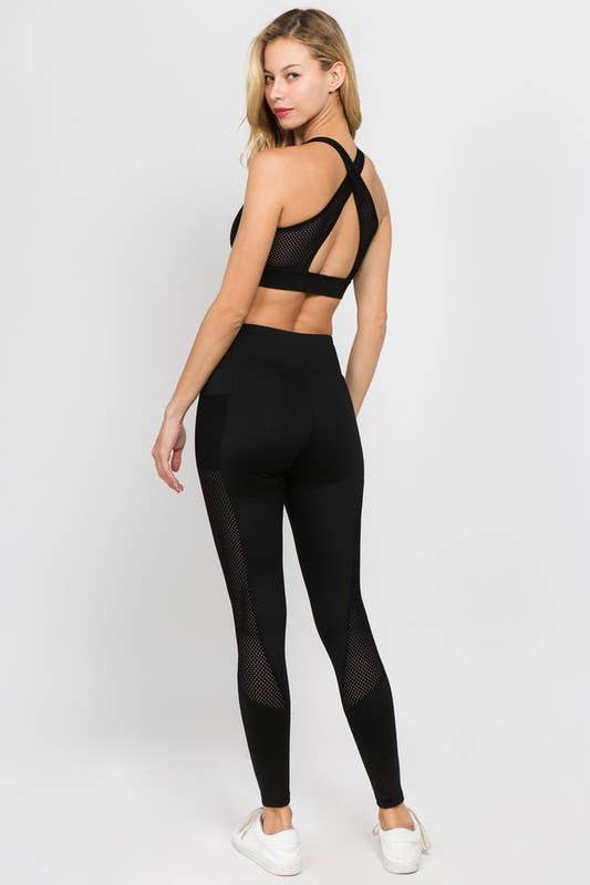 Yelete - Active Jersey Mesh Striped 3-Pocket Leggings 1203 - Image 8